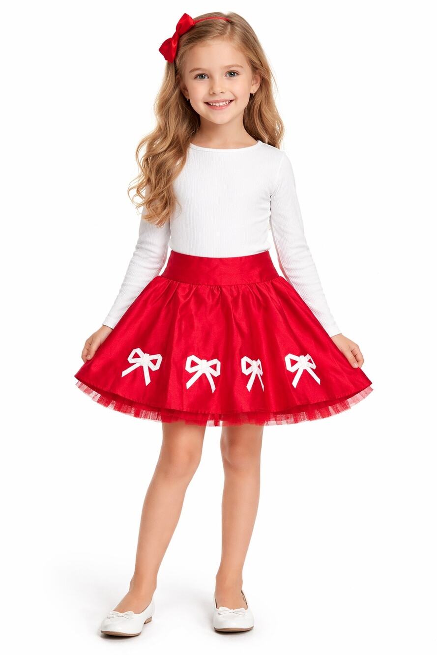 Hartstrings 2000s Red Satin Bow Skirt Formal Hoilday Girls 8